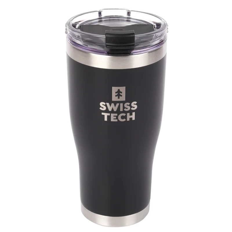 כוס שתייה תרמית 591 מ"ל עם פיית שתייה מבית SWISS+TECH - שחור