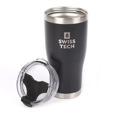 כוס שתייה תרמית 591 מ"ל עם פיית שתייה מבית SWISS+TECH - שחור